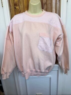 Vtg 70s/80s Calliope Light Peachy Pink Quilted Sweatshirt with Pocket